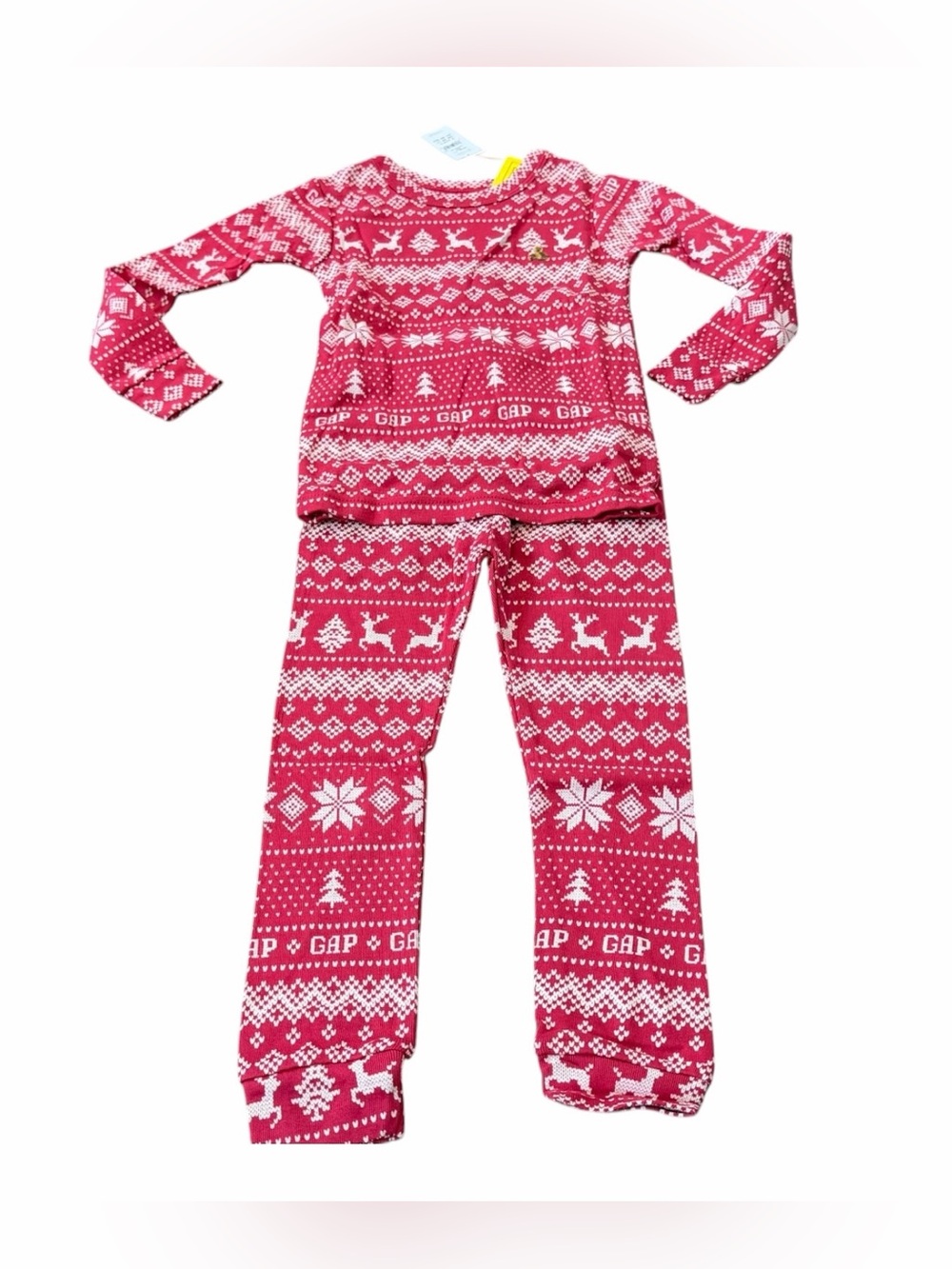 GAP Baby Holiday Two Piece Cotton Pajamas, Red White Fair Isle , Size 3T, NEW